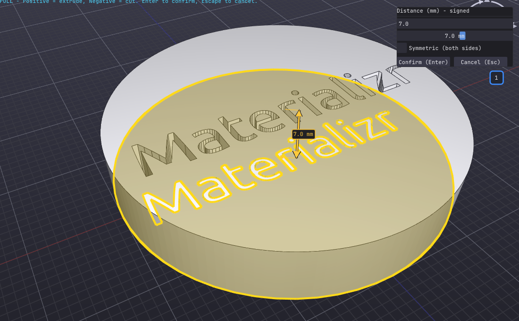 Push/pull extruding an embossed logo from a cylindrical puck