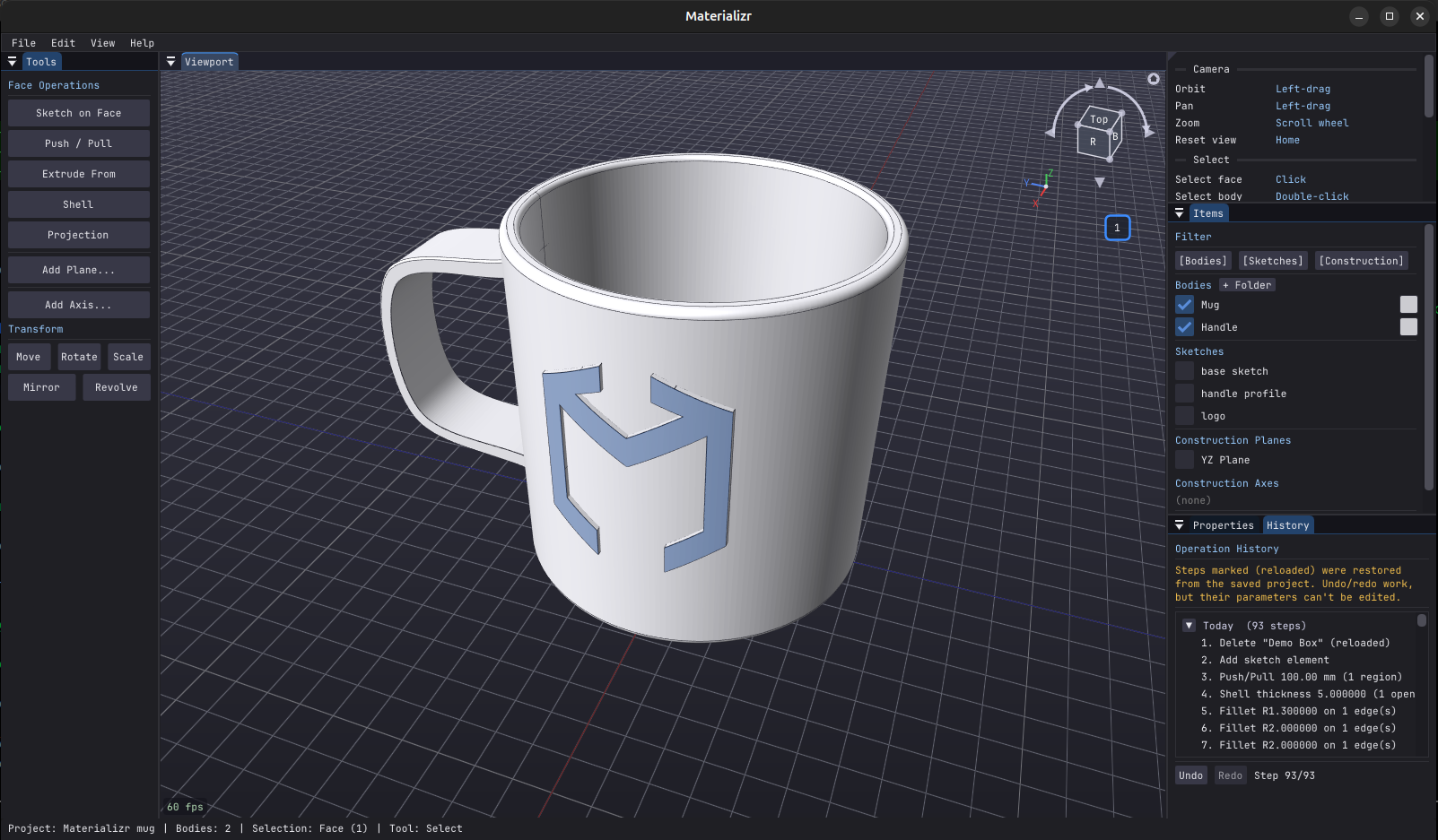 Materializr modeling a coffee mug